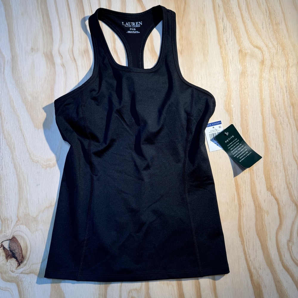 Lauren Ralph Lauren Women's Petite Racerback Black Active Athletic Tank Top PXS